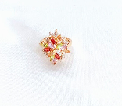 Sterling Silver 925 Multi-Color Gemstone Cluster Cocktail Ring Size 7