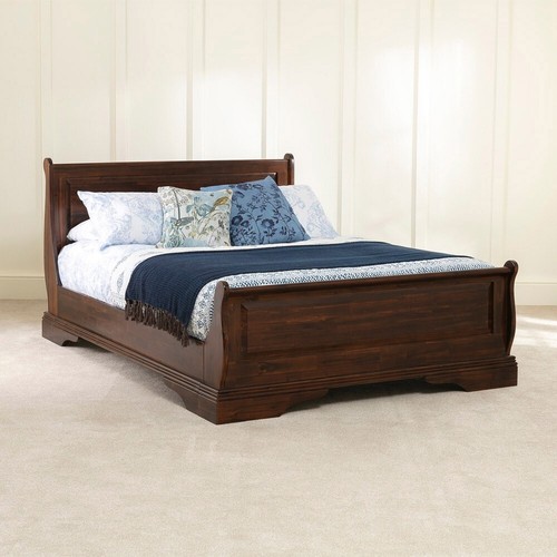 French Solid Hardwood 5ft King Size Mahogany Stained Sleigh Bed - HW05 - Picture 5 of 13