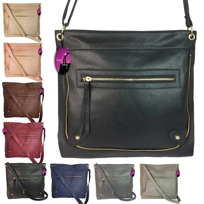 Across Cross Body Handbag Messenger Bag Large Big Long Shoulder Strap Ladies Zip