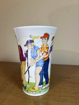 Rare Golf Crazy DUNOON Find Bone China Made In England Funny Golf Scene Tall Mug