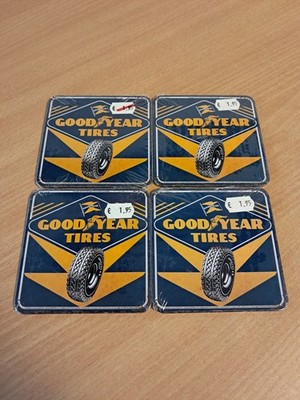 4 UNTERSETZER Set GOODYEAR TIRES  Metall KORK OVP Deko Werbung Retro WERKSTATT