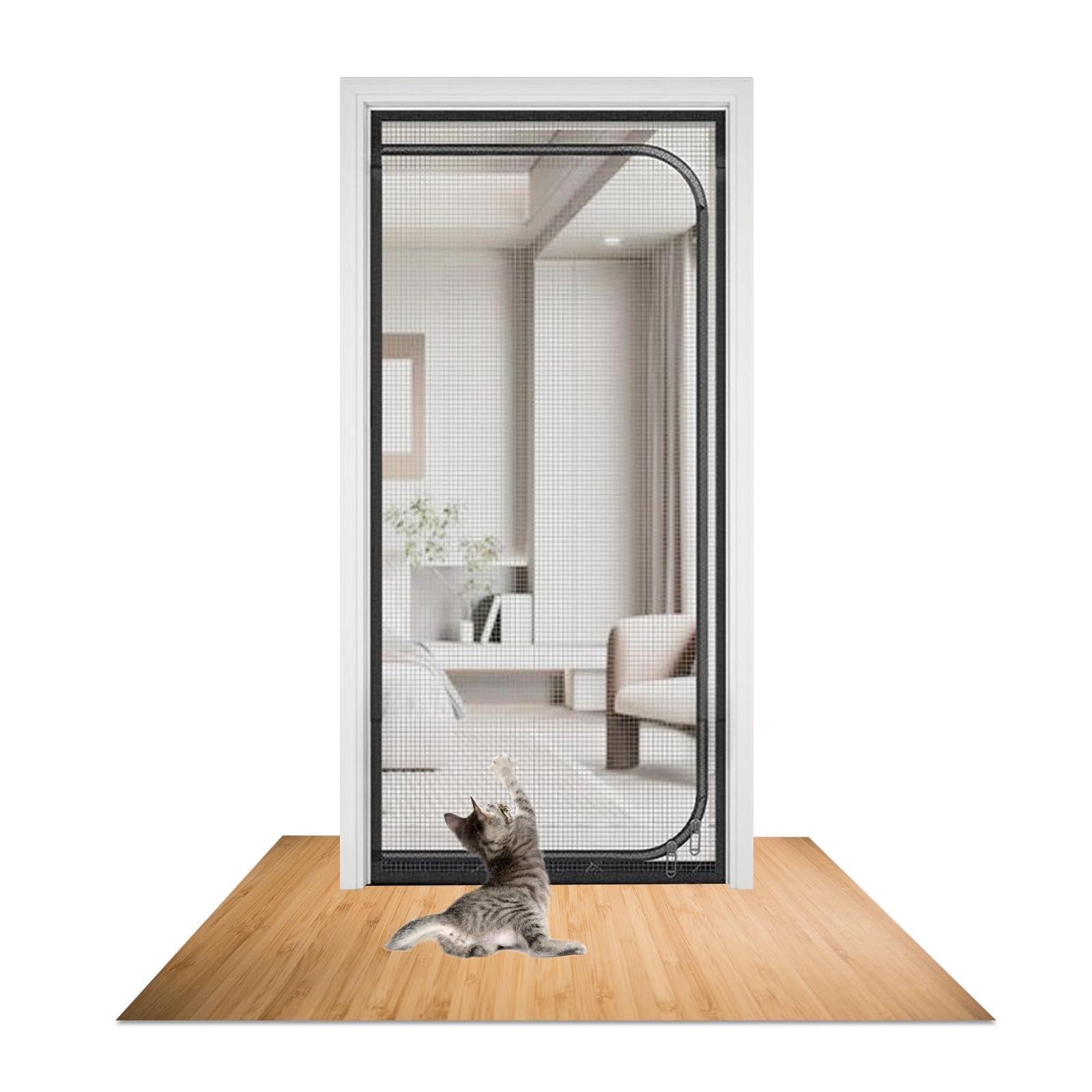 Porte grillagée haut de gamme pour balcon moustiquaire zippée robuste noire