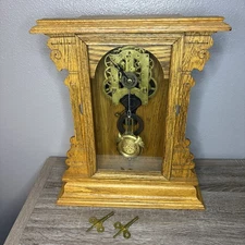 Ansonia Clock Skeleton No Face Wood Cabinet Time And Half Hr. Strike Keys Works