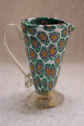 Vintage Murano Miniature Blown Millefiori/Gold Speck Glass Pitcher / Vase 2"