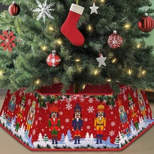 Nutcracker Christmas Tree Skirt, Red Nutcracker Christmas Tree Collar for Artifi