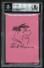 Bill Hanna signed autograph 2.5x3.5 Cut w/ Original Fred Flintstone Sketch BAS