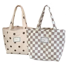 2PCS Corduroy Small Tote Bag for Women Cute Checkerboard Mini Tote Bag Preppy...