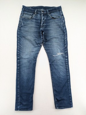 G-Star RAW 3301 Tapered Herren Jeans W33 L32 Blau Denim Knopfleiste Distressed