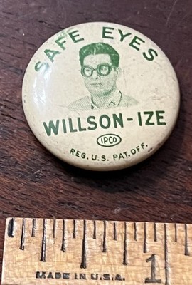 Safe Eyes,Willson-ize, Pinback Button,Backing  GreenDuck Co. 1 in Dia