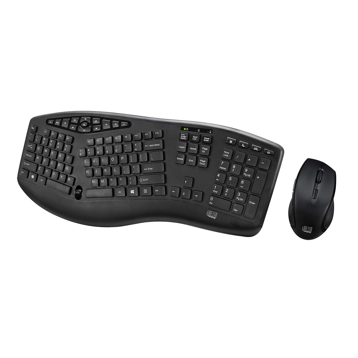 Adesso WKB-1600CB TruForm Media Wireless Ergonomic Keyboard & Optical Mouse C...