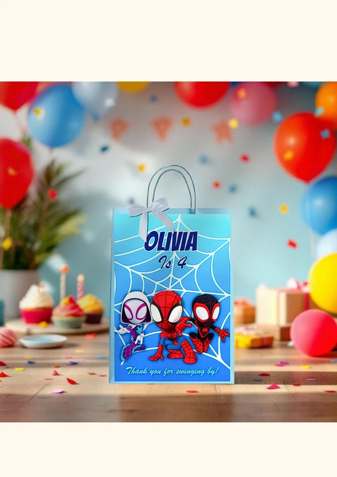 Bolsas de fiesta de cumpleaños Spidey & Friends - Bolsa de regalo favorita personalizada para niños Foto 3 de 4