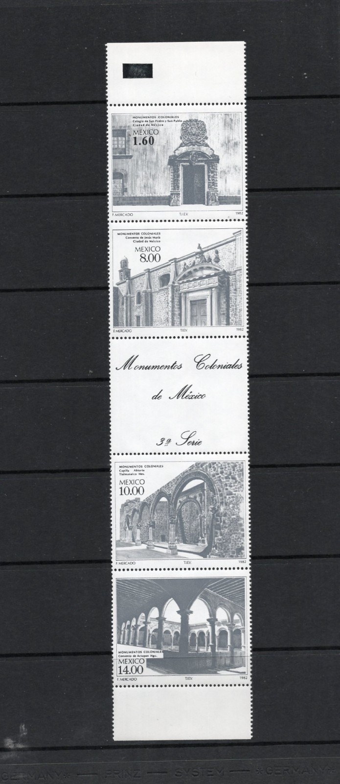 T0426   Mexico  1982   Colonial Monument  FOLDED STRIP   MNH