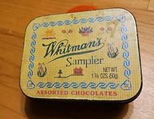 Whitman s Sampler Assorted Chocolates Tin Net Wt 1.75 Oz Empty 3.5"x 2.75"