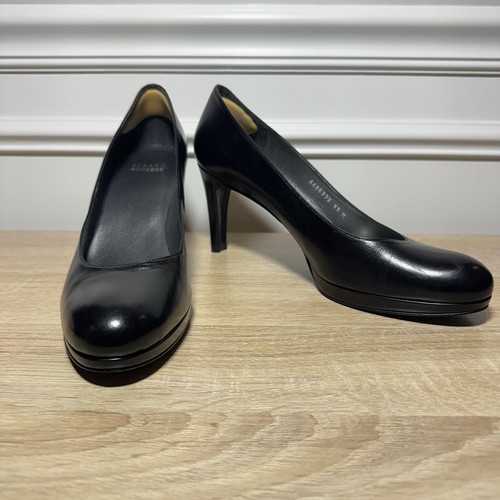 Stuart Weitzman Pump Leather Platform Black Almond Toe Slip On Classic - Picture 1 of 5