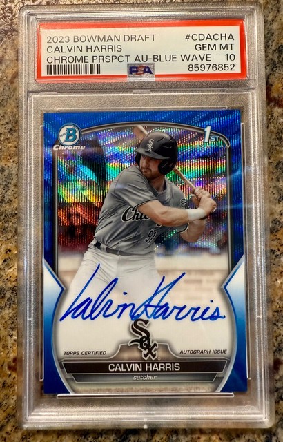Calvin Harris 2023 Bowman Draft 1st Blue Wave Refractor Auto /150 #CDACHA PSA 10
