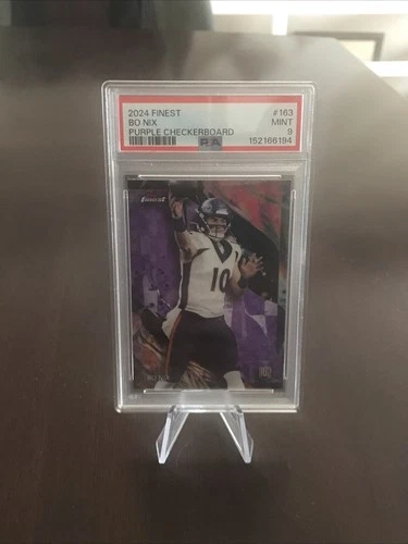 2024 Topps Finest - Uncommon Bo Nix #163 Purple Checkerboard Refractor /99 (RC)