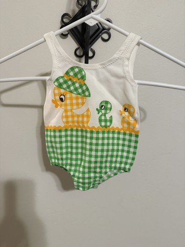 Vintage Carters Baby Girl Swimsuit Pink Duck Bathing Suit 12 Months Rare 1970's