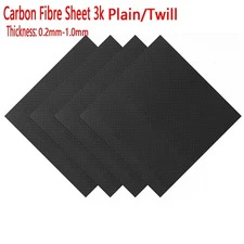 Carbon Fibre Sheet 3k Rigid 100% Carbon Matte Plain/Twill 0.2mm 0.4mm - 1.0mm