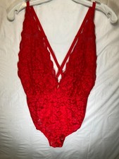 HAH Free People Comin' In Haht Red Lace Bodysuit Womens Lingerie in Siren Red L