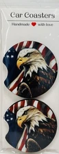 Beautiful Set Of 2 Car Coasters -American Eagle with American Flag