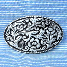 Cowboy Cowgirl Western Floral Scroll Belt Buckle Statement Blossoms Vtg .CPA647