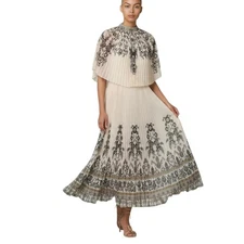 Zimmermann Dawning Sunray Midi Dress | Pleated, Black/White, High Neck, Printed