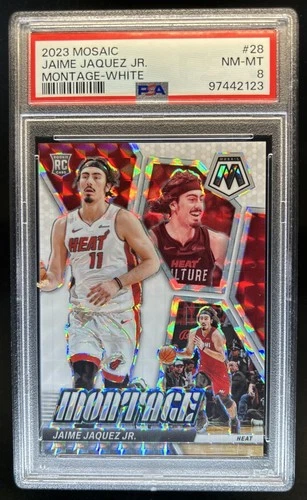 2023-24 Panini Mosaic Jaime Jaquez Jr. Montage Mosaic RC White #/25 Heat PSA 8