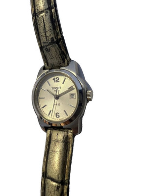 Tissot Watch Womens PR50 Swiss Quartz Date Silver Dial Leather Strap Classic