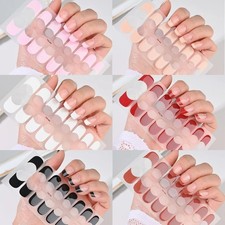 16 Tips UV Semi Cured Nail Stickers Gel Nail Polish Wraps Full Cover Adhesive UK