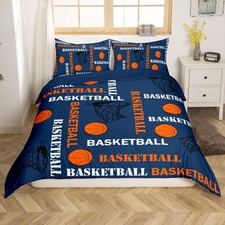 Boys Basketball Bedding Set Queen Size Sports Basketball Print Duvet Cover Se...