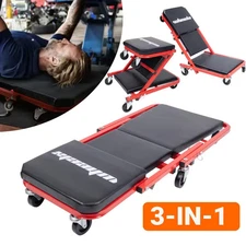 3in1 Rolling Mechanic Creeper Z Seat Foldable Garage Chair Lay Down Sit Lean Bac
