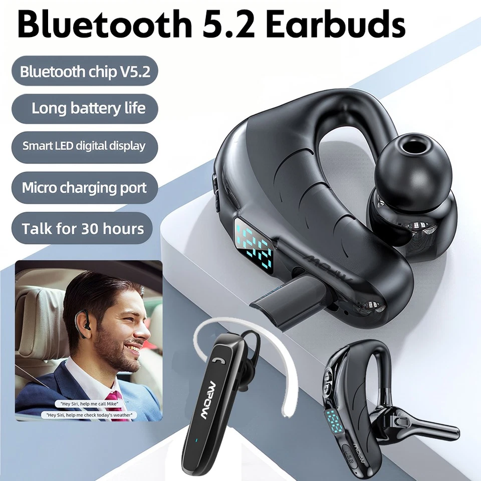 Mpow Bluetooth 5.2 Headset Wireless Earbud Earphone Handsfree Headphone Ear Hook - Image 2 of 4