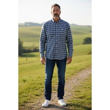 Ralph Lauren Mens Classic Fit Plaid Button Down Shirt Long Sleeve Blue White L