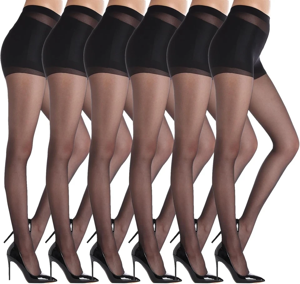 6 pares de pantimedias transparentes 20D para mujer Control Top Foto 4 de 4