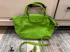 longchamp le pliage leather medium green