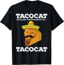 Funny Spelled Backwards Tacocat is Orange Taco Cat Meme T-Shirt Gift for Dad, Mo