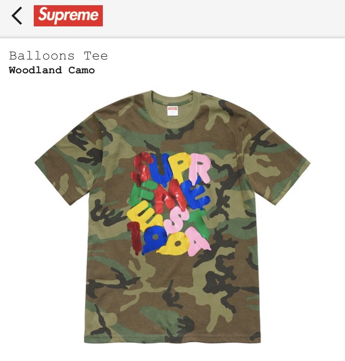 Tee shirt Supreme Balloons camouflage taille S petit COMMANDE CONFIRMÉE FW 20 100% authentique