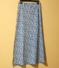 Vintage Blue Floral Print Blue Polyester Skirt Sz 9 Unlined Fit 27-37x38 p22-44