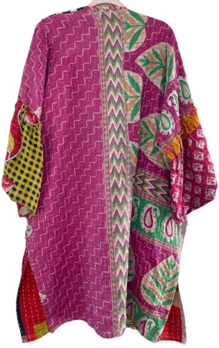 Kantha Kimono Hippie Bell Sleeve One Sz Boho Big Pockets Handmade Festival Z