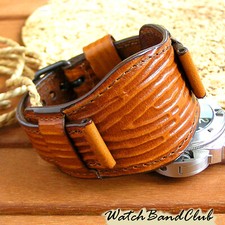 22mm Military Watch Strap Leather Wristwatch Bund Band Wide Cuff Band Bracelet