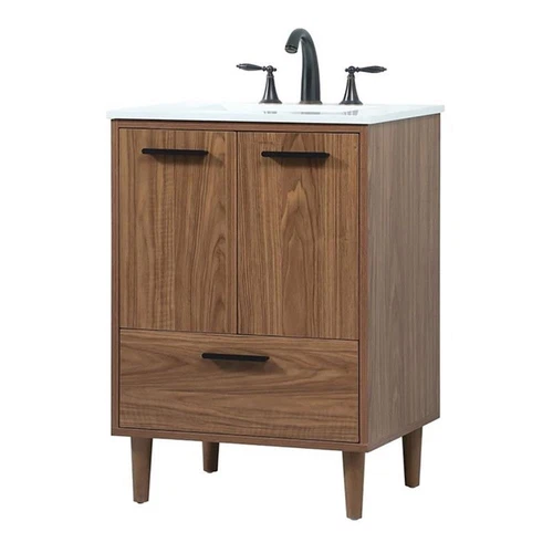 Elegant Decor Baldwin 24" Aluminum MDF Single Bathroom Vanity in Walnut Brown - Picture 1 of 8