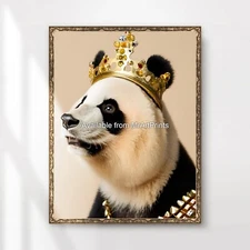 Cute Panda Royal Crown Art Print Poster Wall Picture Fun Decor Quirky Glam Gold