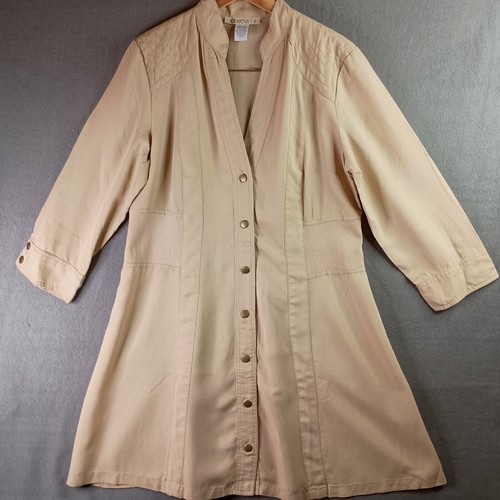 Women's Shirt Dress Size M Midi 3/4 Sleeve Snap Button V Neck Tencel -XCVI - Picture 2 of 18