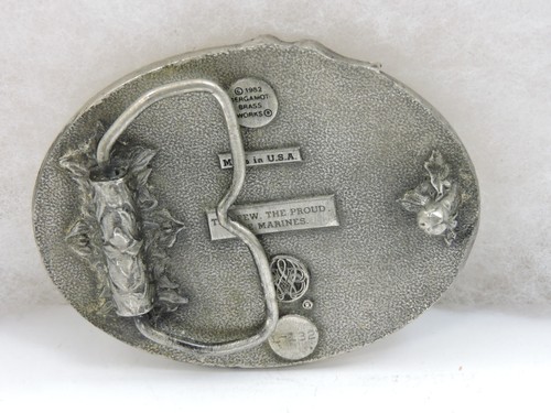Vintage 1982 US Marines Belt Buckle Cast Relief Bergamont Brass Enamel USA L-132 - Picture 3 of 8