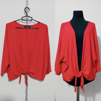 Bright cape with a red tie made of light viscose Vincenzo Allocca, plus size
