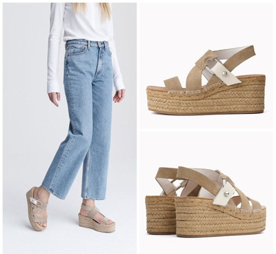 NIB $395 Rag & Bone August Platform Espadrille Wedge Light Sand Size:37 (US 7)