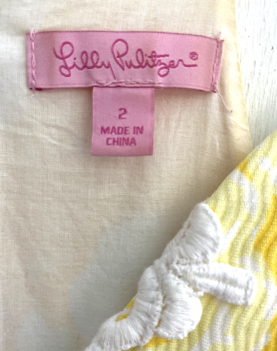 LILLY PULITZER Magnolia Yellow Floral V Neck Top Embroidered Applique Size 2 View 4