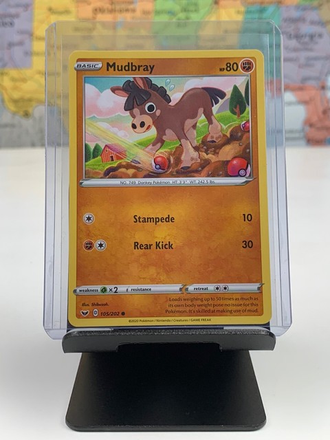SHIPS SAME DAY Pokemon Card NM M Mudbray 105 202 Basic Fighting Type 