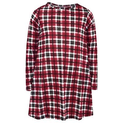 Kids Girls Red Tartan Print Swing Dress Trendy Fashion Top Skater Dresses 7-13Yr
