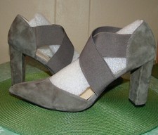 Adrienne Vittadini Gray Suede Strappy Heals Size 10M, Pointed Toe, Elastic Strap